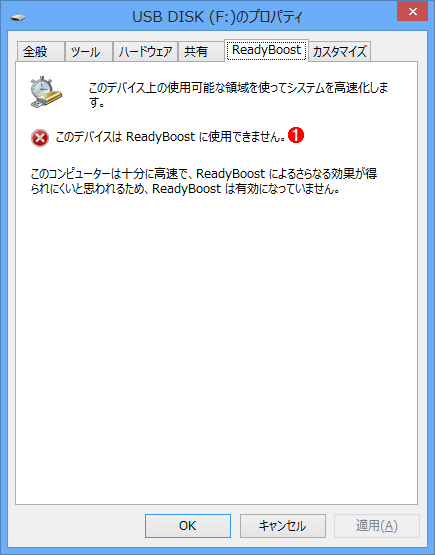 SSDのシステム上ではReadyBoostを利用できない